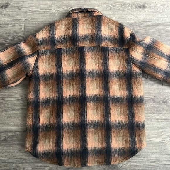 AMERICAN EAGLE Brushed Shacket Size XL Oversized Brown Navy Plaid Western Boho - Picture 7 of 11